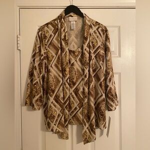 Alfred Dunner Walnut Grove Cardigan with attached Top Set. Gold/Brown. NWT. 1X